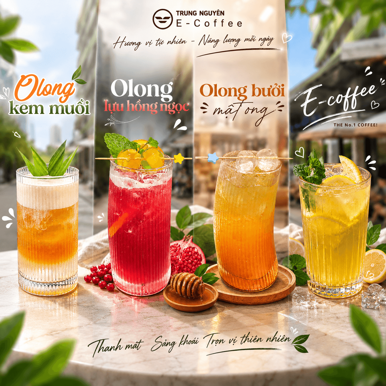 Trà olong trái cây và kem muối